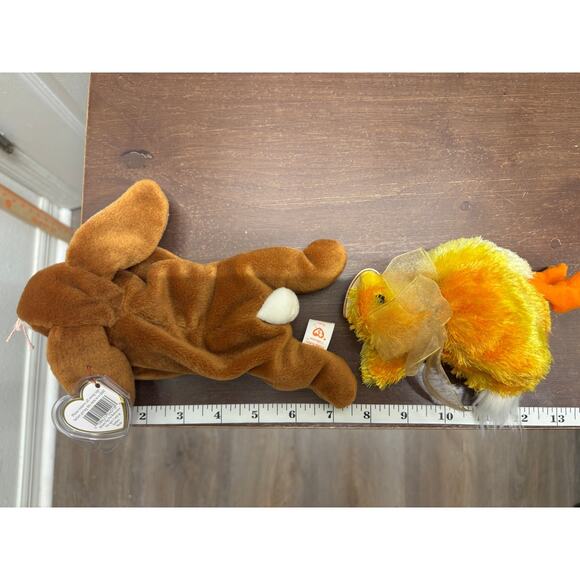 Lot of 2 Ty Beanie Babies Brown Bunny Yellow Chick Stuffed Animal Plush NWT - Picture 9 of 9